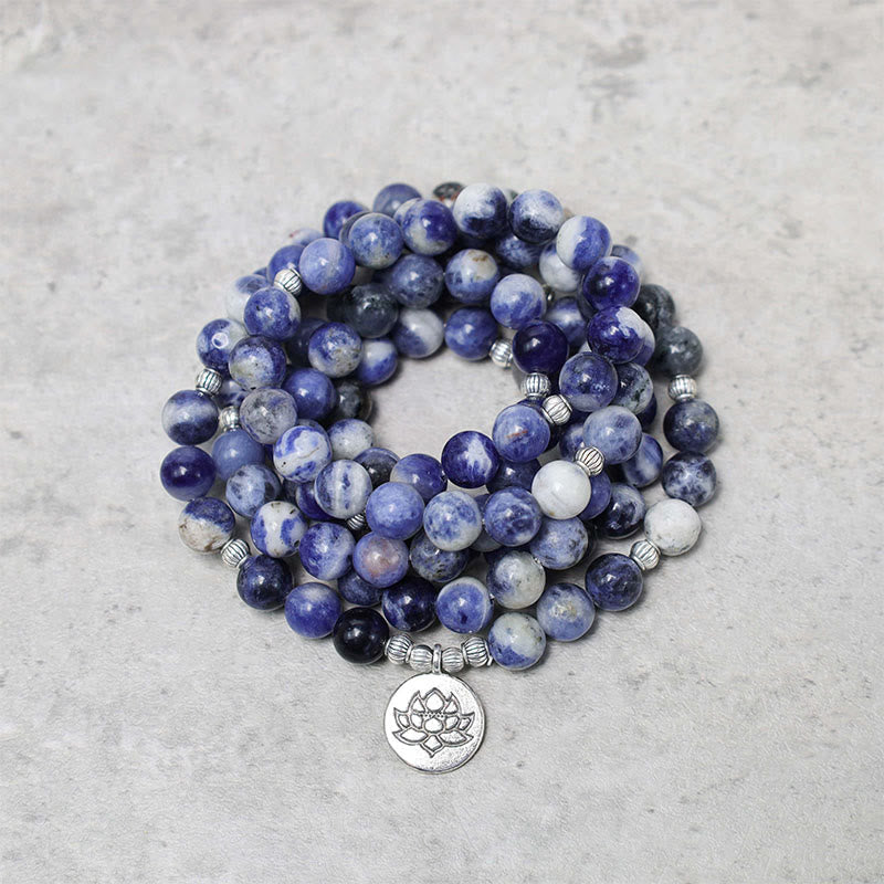 Fortune Jewel Natural Blue Aventurine Lotus Peace Necklace Bracelet