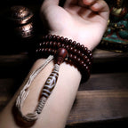Fortune Jewel Natural Tibet 108 Mala Beads Purple Bodhi Seed Three-eyed Dzi Bead Copper Dorje Harmony Bracelet
