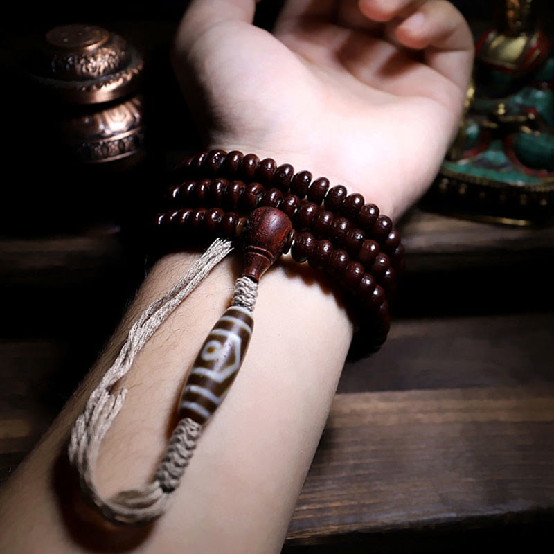 Fortune Jewel Natural Tibet 108 Mala Beads Purple Bodhi Seed Three-eyed Dzi Bead Copper Dorje Harmony Bracelet
