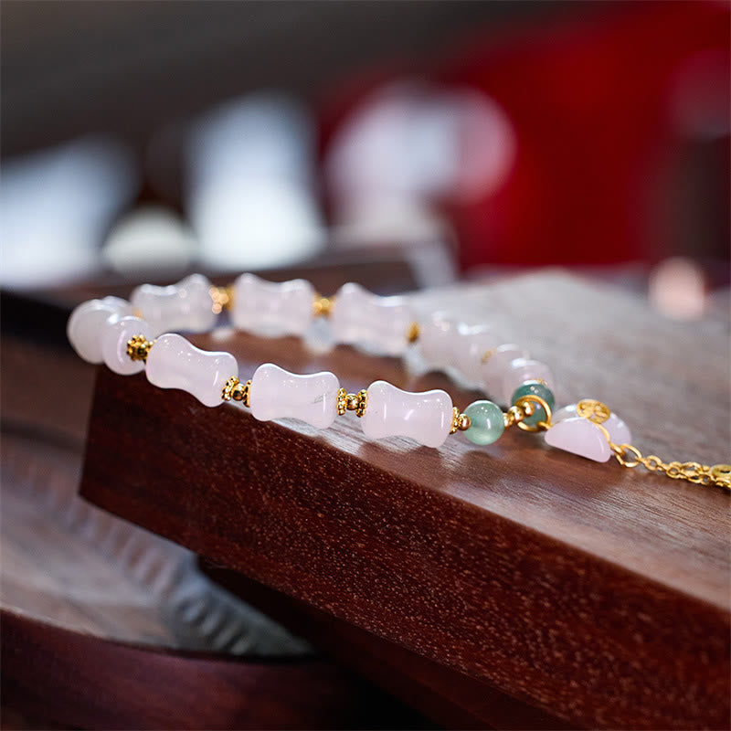 Fortune Jewel Natural White Golden Silk Jade Bamboo Pattern Wealth Lucky Bag Fu Character Bracelet