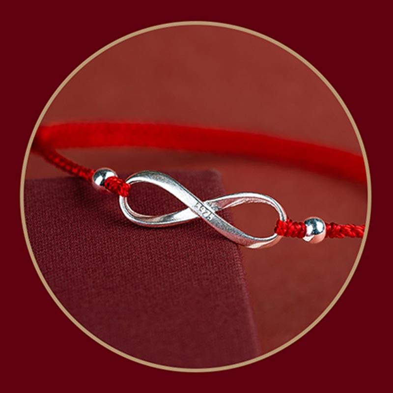 Fortune Jewel 925 Sterling Silver Endless Knot Protection Luck Red String Bracelet Anklet