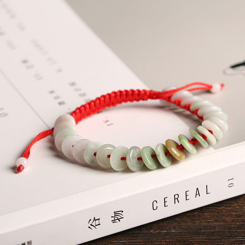 Fortune Jewel Natural Round Jade Luck Red String Protection Bracelet