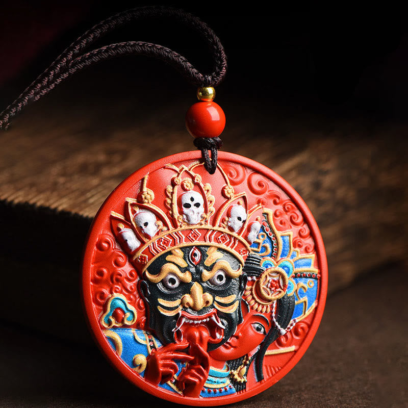 Fortune Jewel Zakiram Goddess of Wealth Painted Cinnabar Blessing Necklace Pendant