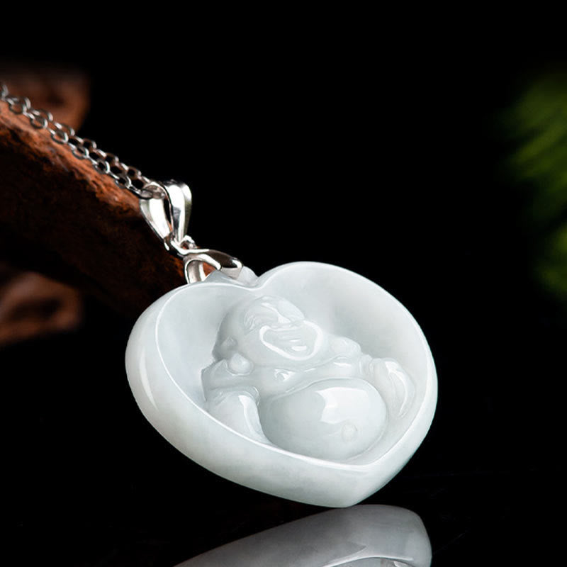 Fortune Jewel Laughing Buddha White Jade Luck Blessing Titanium Steel Chain Necklace Pendant Fortune Jewel