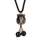 Fortune Jewel Natural Silver Sheen Obsidian Nine Tailed Fox Protection Necklace Pendant