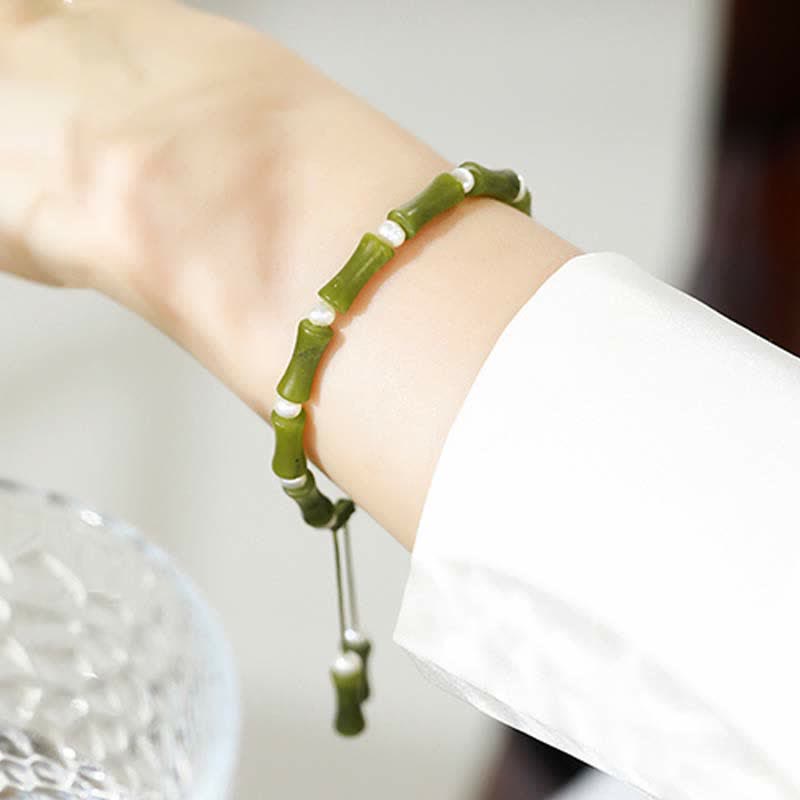Fortune Jewel Natural Peridot Bamboo Pattern Love Peace Bracelet