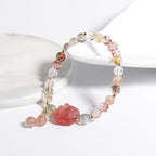 Fortune Jewel Natural Strawberry Quartz Cat Paw Claw Colorful Rutilated Quartz Moonstone Love Bracelet