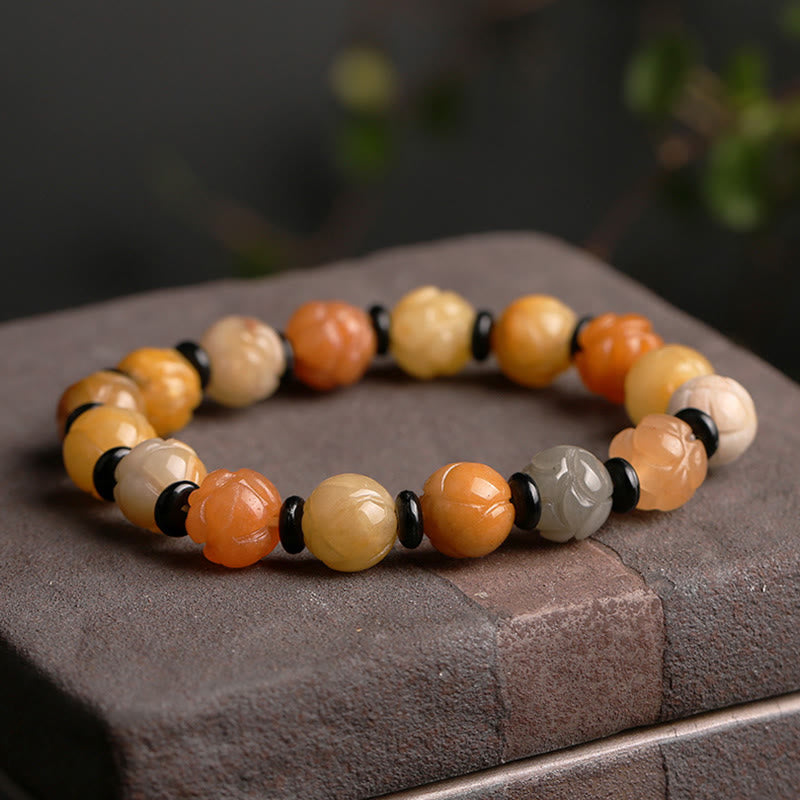Fortune Jewel Golden Silk Jade Lotus Wealth Luck Bracelet