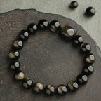 Fortune Jewel Gold Sheen Obsidian Silver Sheen Obsidian Lovely Paw Lucky Cat Protection Bracelet