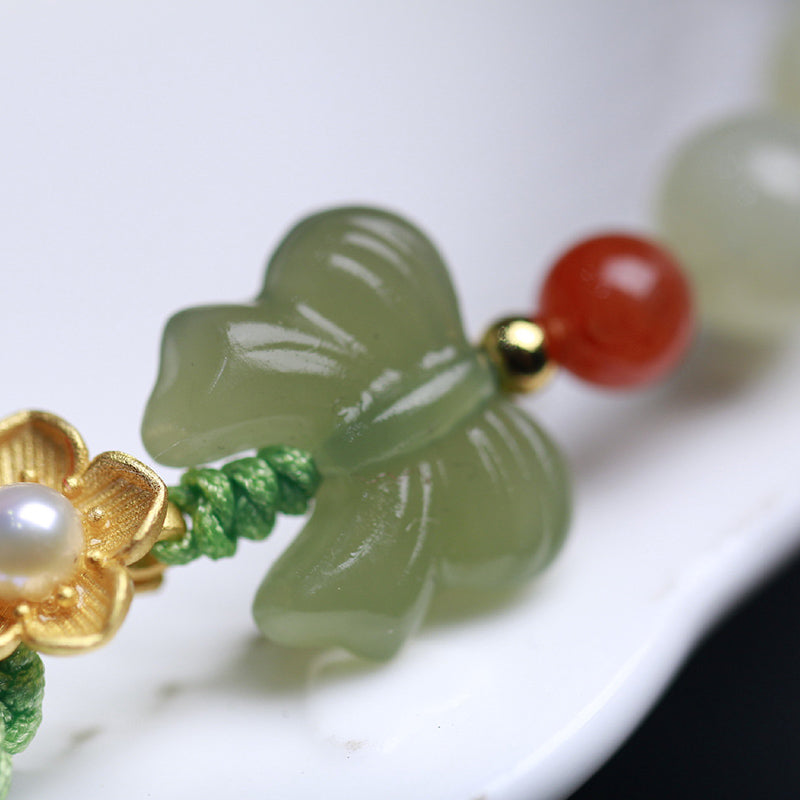 Fortune Jewel 925 Sterling Silver Jade Luck Flower Butterfly Bracelet