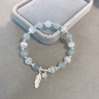 Fortune Jewel 925 Sterling Silver Aquamarine Cat's Eye Healing Feather Star Charm Bracelet