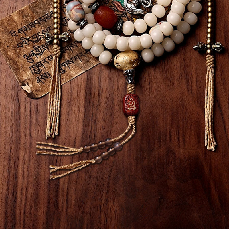 Fortune Jewel Tibet 108 Mala Beads Bodhi Seed Bagua Vajra Dzi Bead Gray Agate Wealth Bracelet