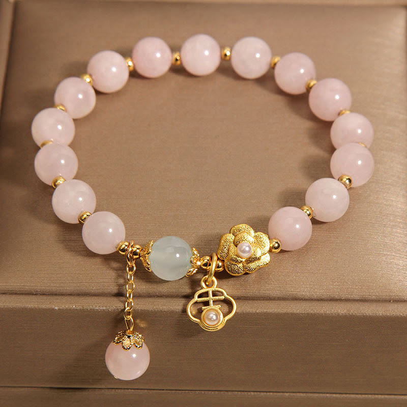 Fortune Jewel Natural Pink Crystal Lucky Flower Warmth Bracelet