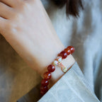 Fortune Jewel Natural Red Agate Peace Talisman Fu Character Dragon Tail Confidence Charm Bracelet