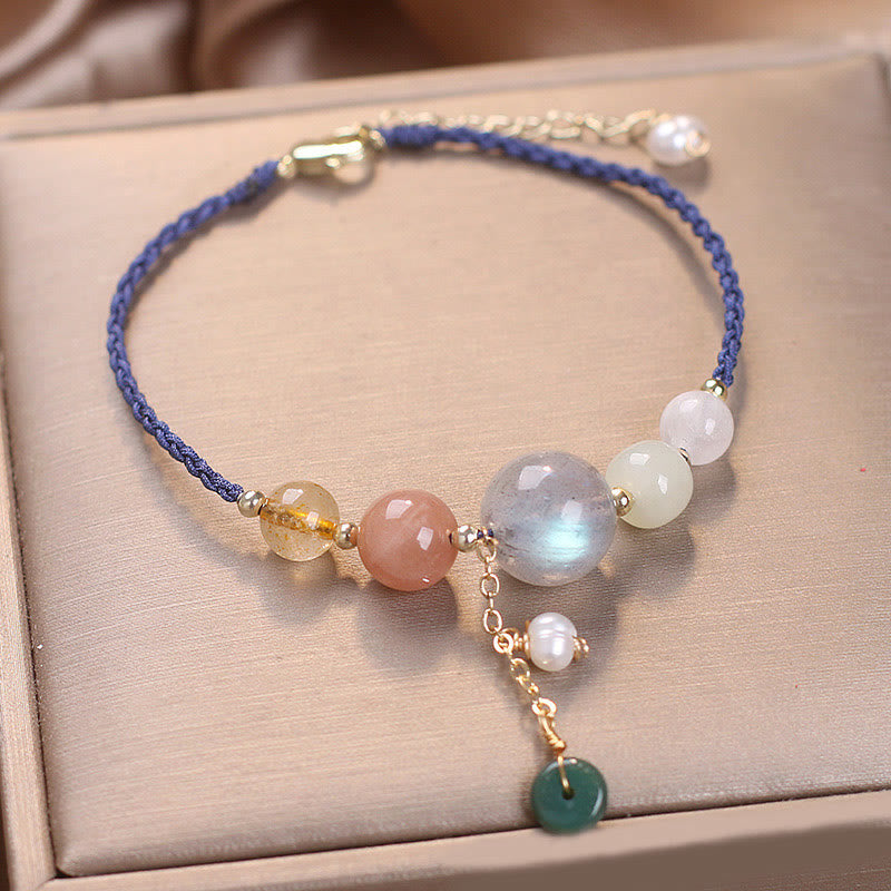 Fortune Jewel Moonstone Sunstone Beads Peace Buckle Charm Healing Bracelet