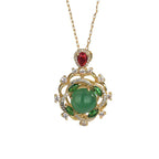 Fortune Jewel Cyan Jade Red Crystal Luck Necklace