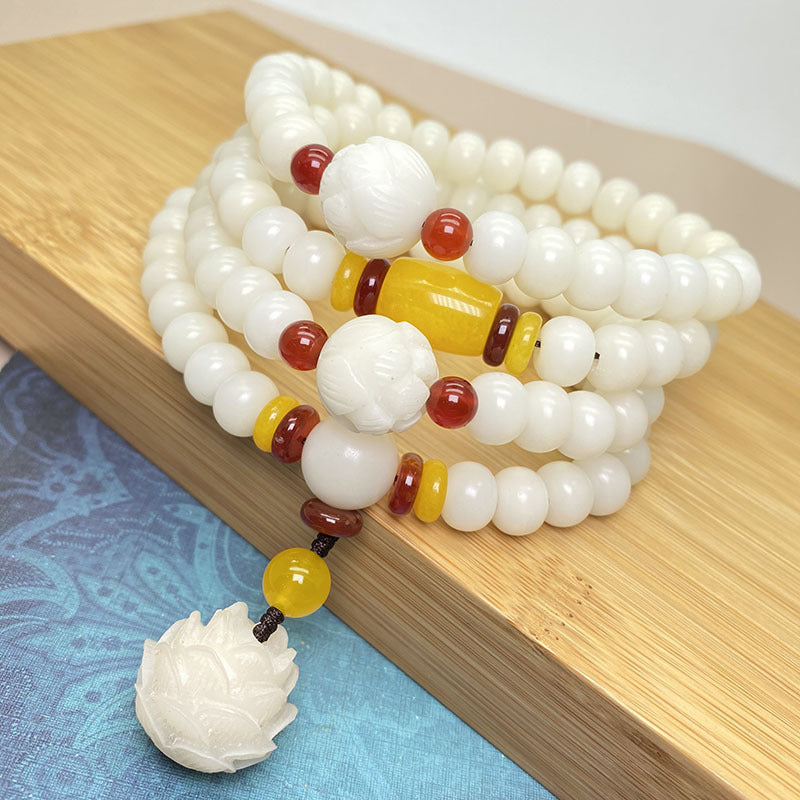 Fortune Jewel Lotus Bodhi Seed Mala 108 Beads Protection Bracelet Fortune Jewel