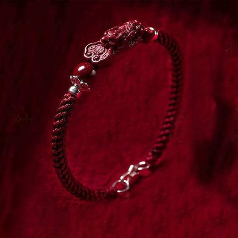 Fortune Jewel Handcrafted PiXiu Cinnabar Wealth Luck Braided Bracelet