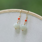 Fortune Jewel 925 Sterling Silver Plated 14k Gold Hetian Jade Red Agate Luck Drop Dangle Earrings