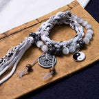 Fortune Jewel Black Glitter Stone Cat's Eye Yin Yang Mountain Ghosts Spend Money Power Double Layer Rope Bracelet