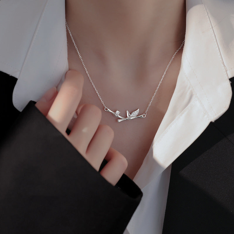 Fortune Jewel Bamboo Leaf Design Copper Zircon Wealth Necklace Pendant