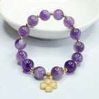 Fortune Jewel Natural Amethyst Crystal Inner Peace Four Leaf Clover Charm Bracelet