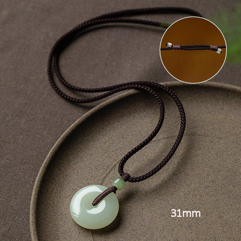 Fortune Jewel Natural Round Jade Peace Buckle Luck Prosperity Necklace Pendant