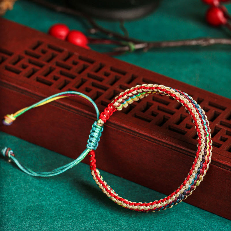 Fortune Jewel Tibet Handmade Rainbow Multicolored Protection Braided String Bracelet