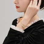Fortune Jewel Copper Plated Gold Hetian Jade Bead Luck Double Layer Bracelet Bangle