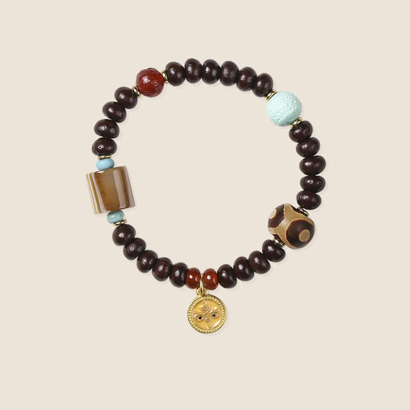 Fortune Jewel Natural Tibet Purple Bodhi Seed Dzi Bead God of Wealth Wisdom Bracelet