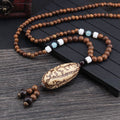 Fortune Jewel Tibetan Wenge Wood Bodhi Seed Agate Balance Peace Necklace Pendant