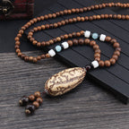 Fortune Jewel Tibetan Wenge Wood Bodhi Seed Agate Balance Peace Necklace Pendant