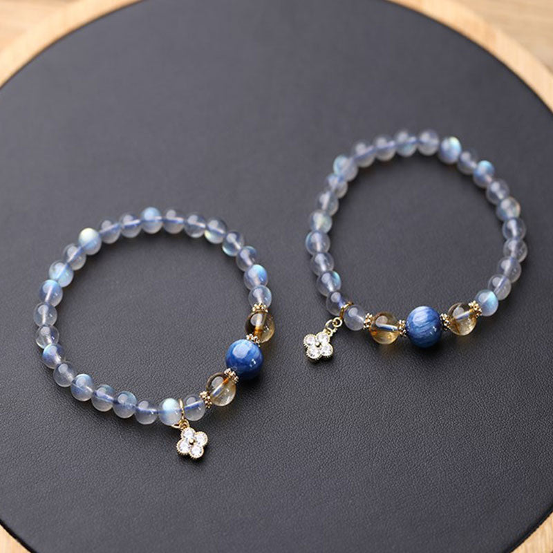 Fortune Jewel Natural Moonstone Flower Chram Healing Beads Bracelet