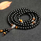 Fortune Jewel Black Obsidian Tiger Eye Blessing Mala Bracelet