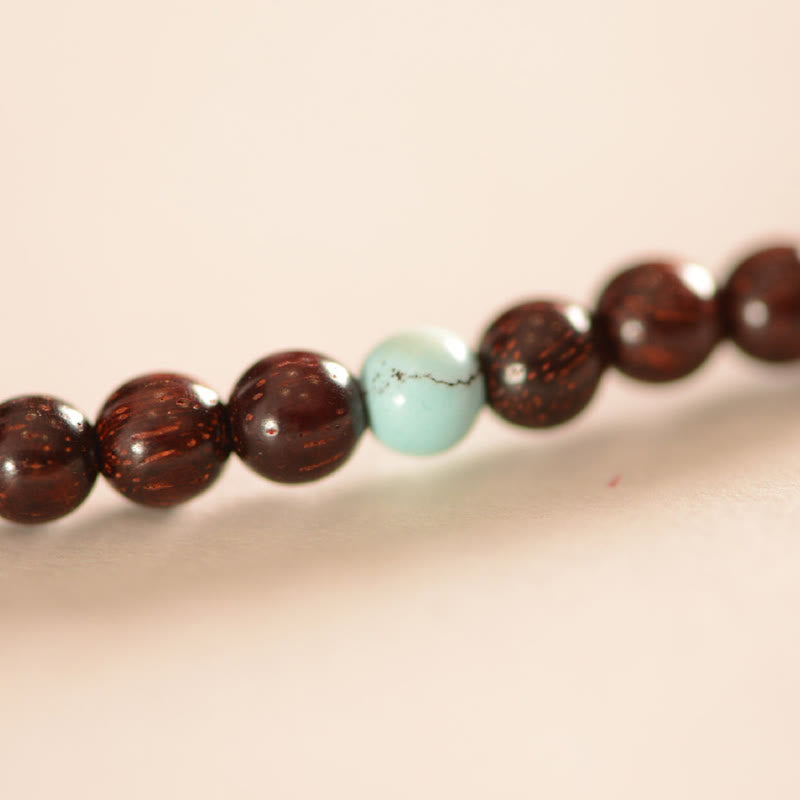 Fortune Jewel 925 Sterling Silver Indian Small Leaf Red Sandalwood Fu Character Protection Triple Wrap Bracelet