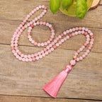 Fortune Jewel 108 Mala Beads Pink Crystal Love Tassel Bracelet
