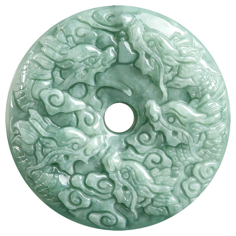 Fortune Jewel Year of the Dragon Natural Jade Nine Dragons Peace Buckle Protection Necklace Pendant