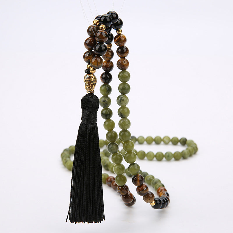 Fortune Jewel Tibetan Green Jasper Protection Mala Bracelet