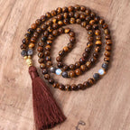 Fortune Jewel Tibetan Tiger Eye Buddha Strength Power Beaded Tassel Pendant Necklace