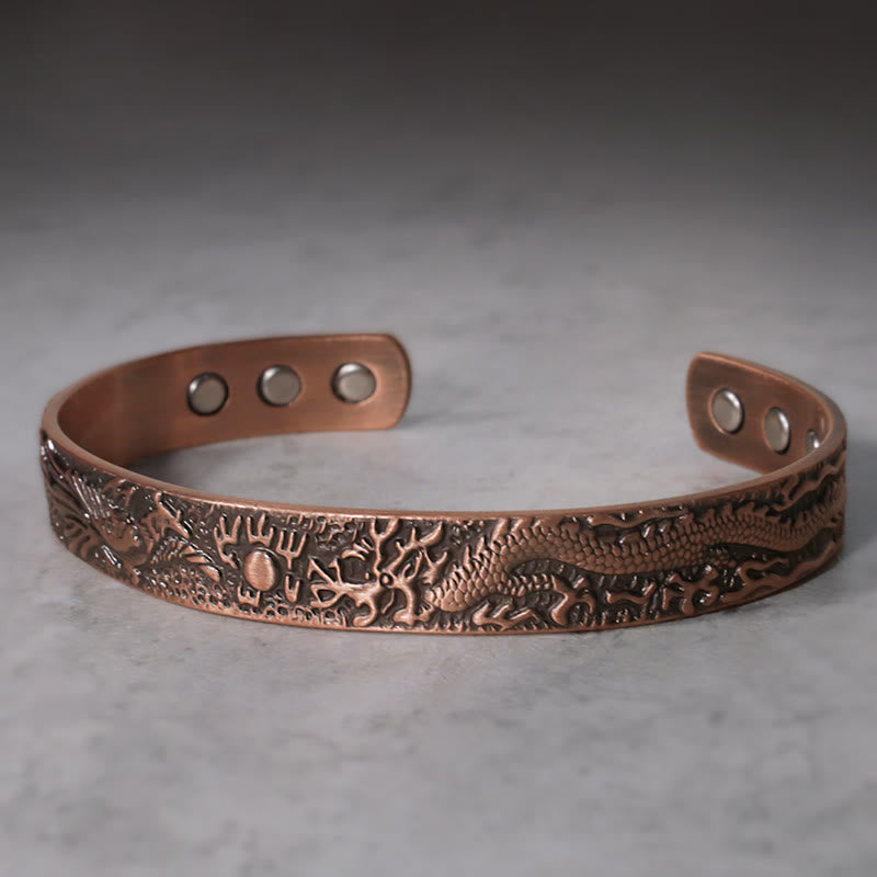 Fortune Jewel Dragon Phoenix Magnetic Solid Copper Cuff Bracelet Bangle
