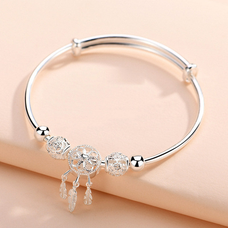 Fortune Jewel Tibetan White Copper Blessing Dream Catcher Charm Bracelet