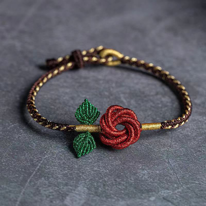 Fortune Jewel Rose Flower Rope Eight Thread Peace Knot Luck Handmade Bracelet