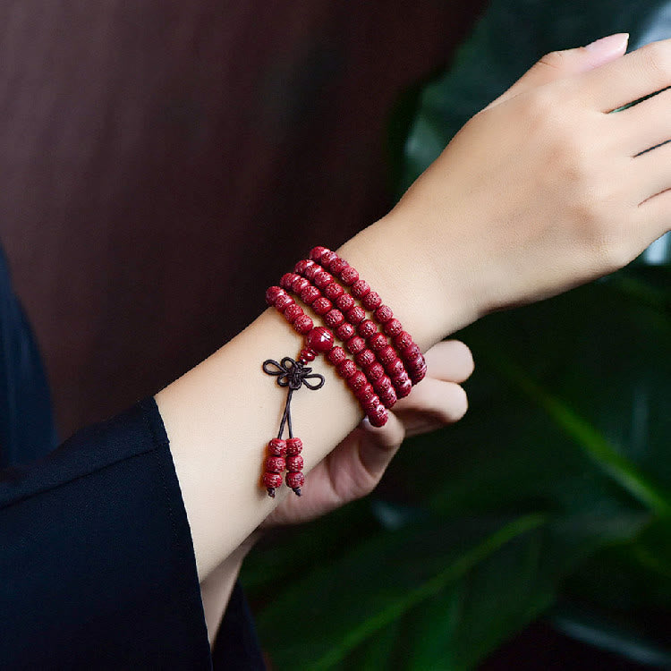 Fortune Jewel 108 Mala Beads Cinnabar Om Mani Padme Hum Pattern Engraved Blessing Bracelet