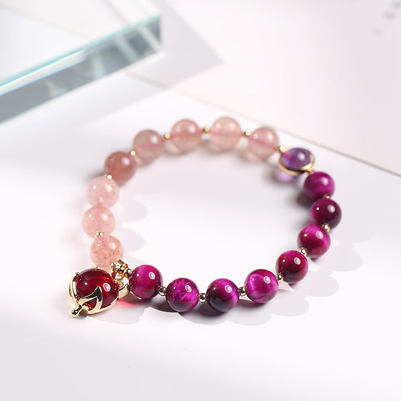 Fortune Jewel Natural Strawberry Quartz Pixiu Love Bracelet