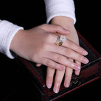 Fortune Jewel 925 Silver Plated Copper White Jade Plum Flower Leaf Luck Ring