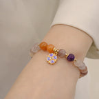 Fortune Jewel Natural Purple Golden Silk Jade Violet Flower Bead Charm Wealth Bracelet