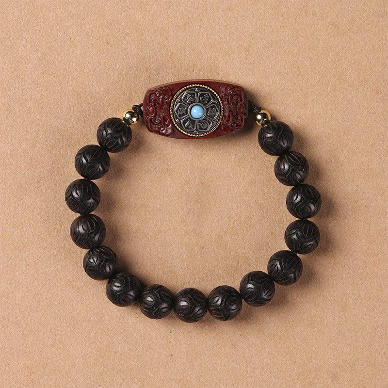 Fortune Jewel Green Sandalwood Ebony Wood Sandalwood Om Mani Padme Hum Soothing Bracelet
