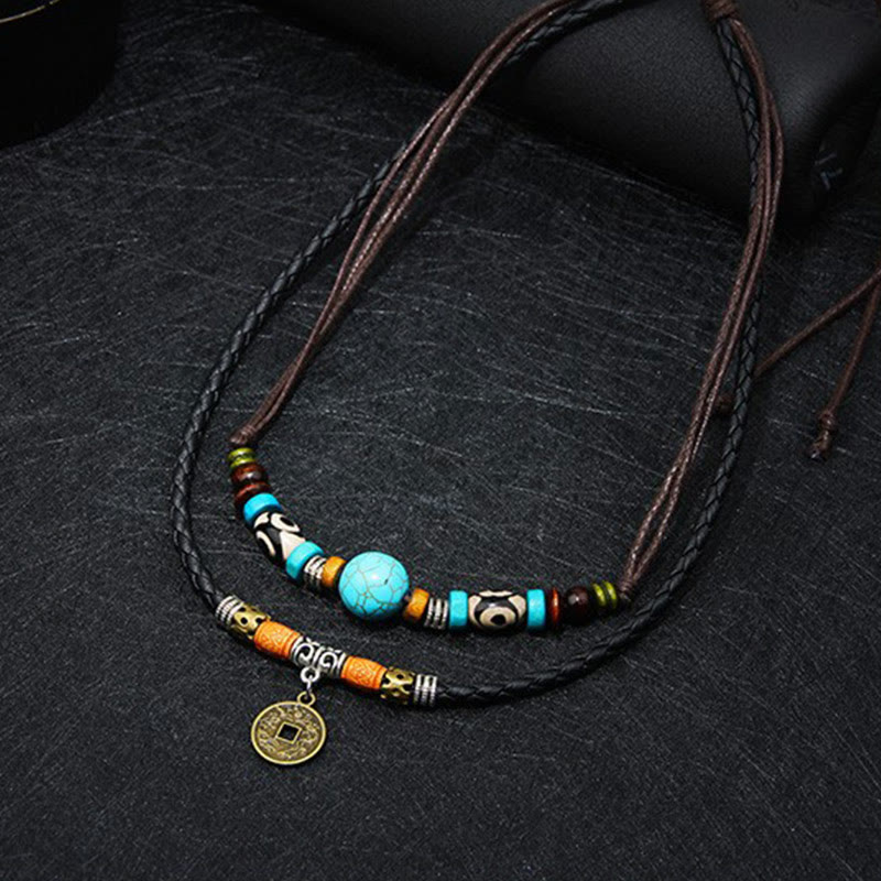 Fortune Jewel Turquoise Dzi Bead Protection Necklace