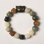 Fortune Jewel Natural Bodhi Seed Lovely Paw Ebony Wood Lucky Cat Wisdom Bracelet