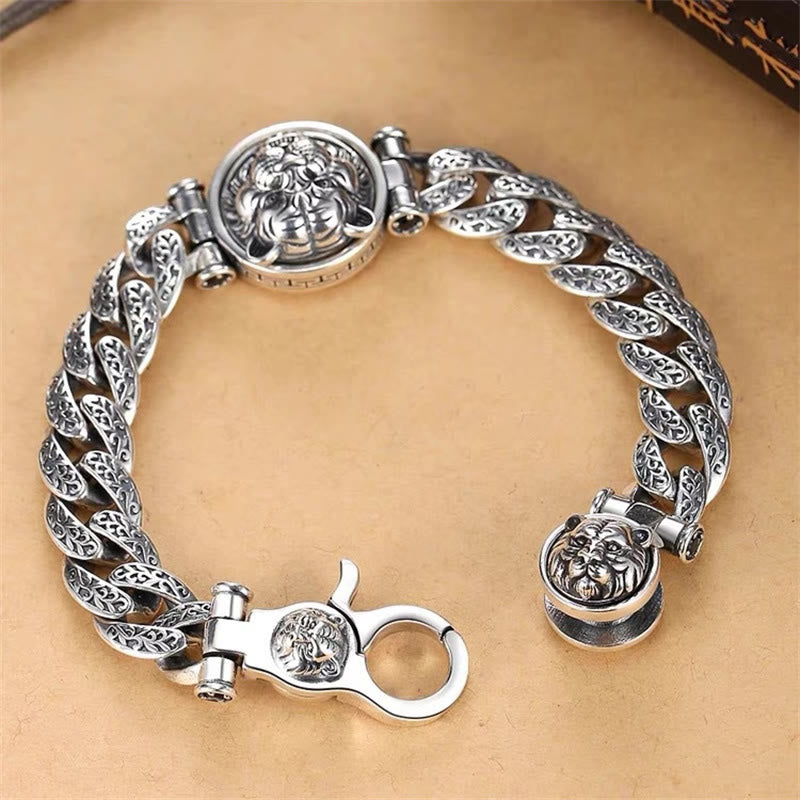 Fortune Jewel Tiger Tang Dynasty Flower Design Engraved Luck Energy Bracelet
